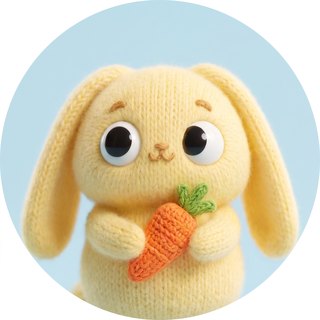 Clover, a knitted Joyful AI Lab character